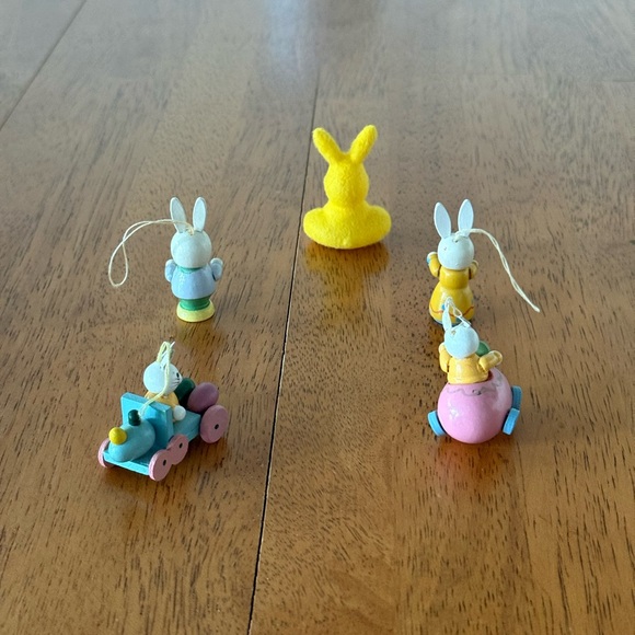 4 Wooden Easter Tree Ornaments with 1 Flocked Bunny Decor or Crafting - Picture 10 of 15